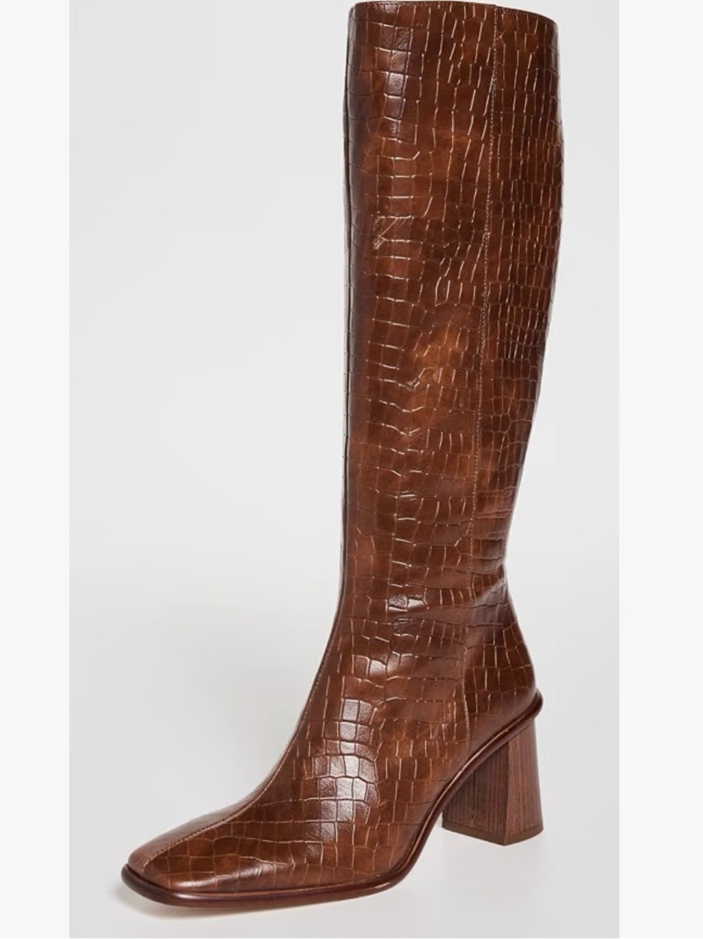 ALOHAS Chestnut Croc-Embossed Knee-High Heeled Boots - Picture 6 of 6